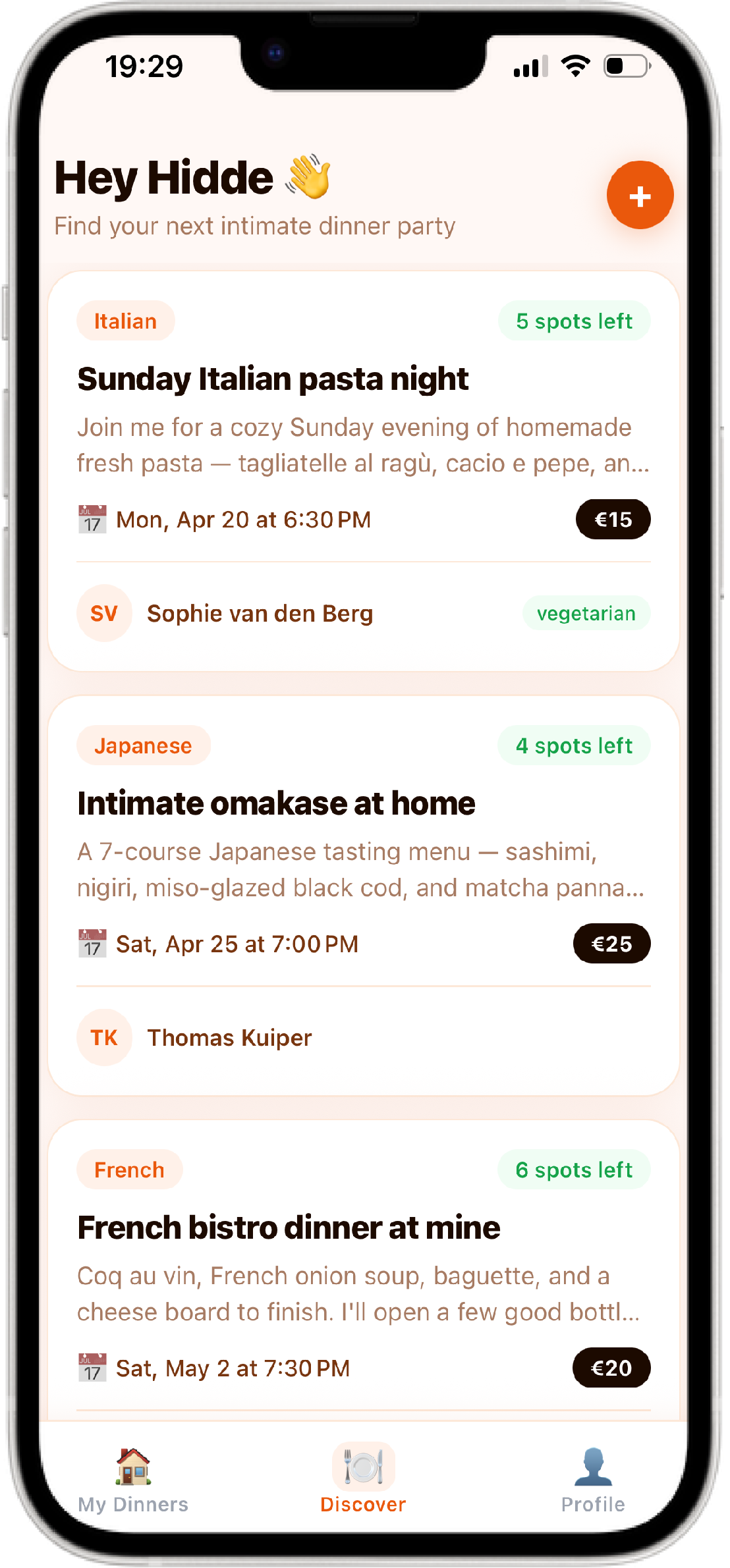 Dinner App mockup